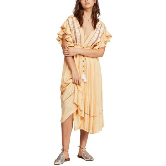 Free People Will Wait For You Embroidered Midi Dress Women's Size Medium - Picture 1 of 7